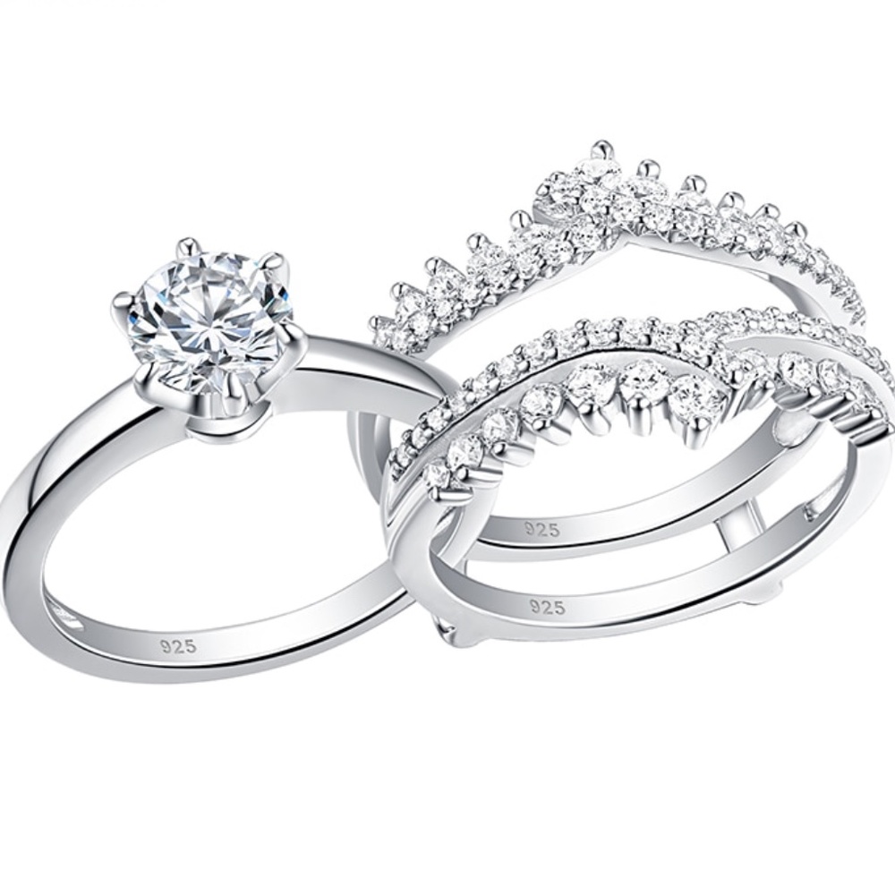 925 Sterling silver wedding band set